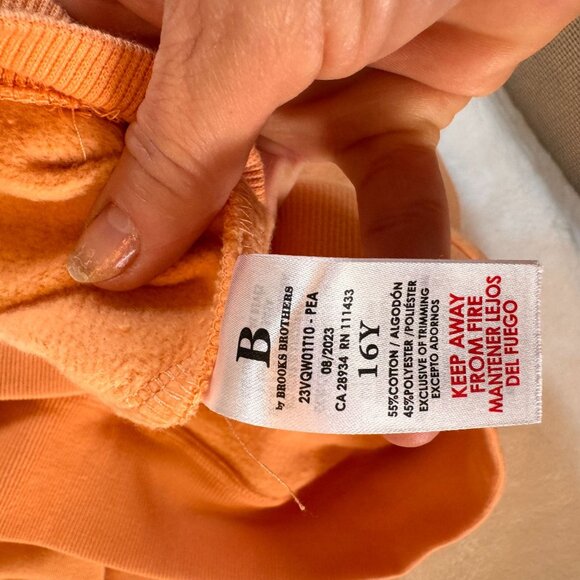 A0008 Brooks Brothers Youth Half-Zip Pullover Sweatshirt 16Y Peach Cotton NWT - Picture 8 of 8